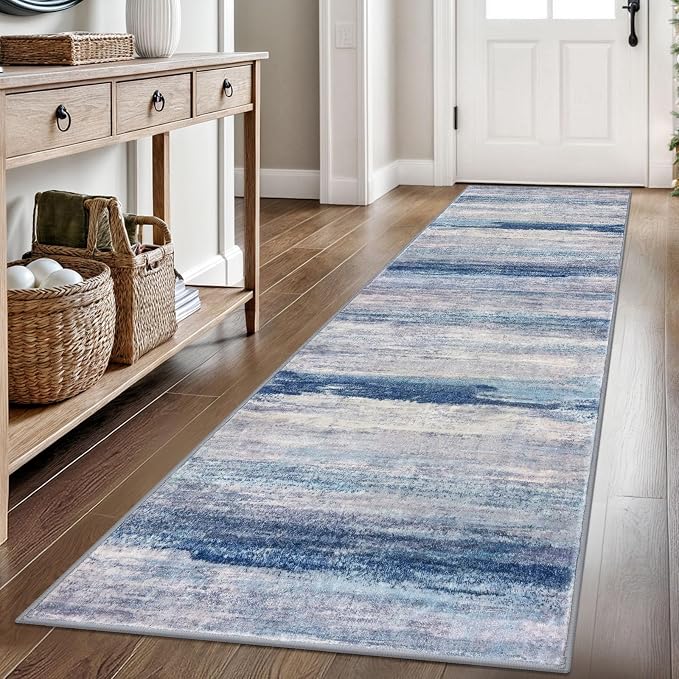 KOZYFLY Modern Abstract Hallway Runner Rug, 2.6x8 Washable Rug Runner Non-Slip