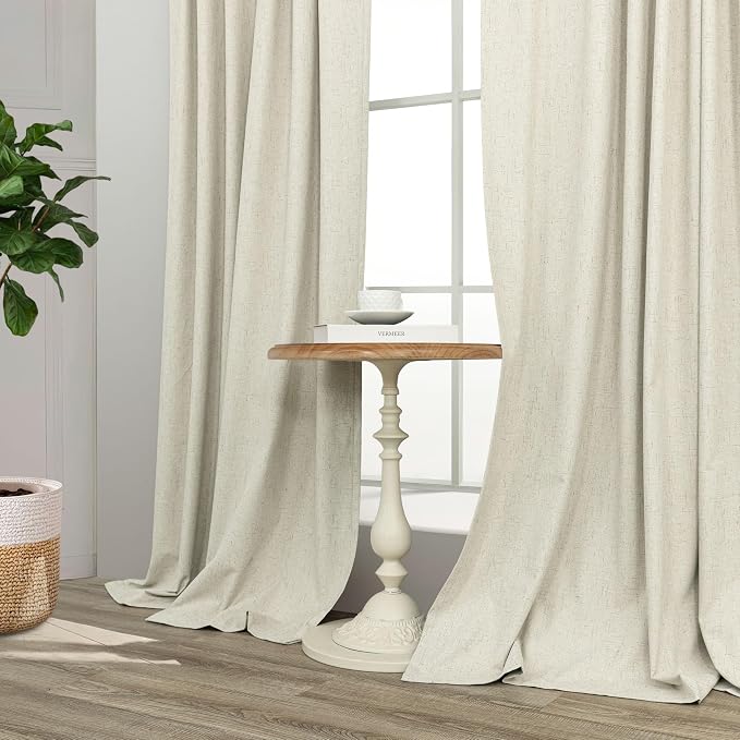 Cream Beige Blackout Curtains 90 Inches Long Thick Linen Patio Curtains