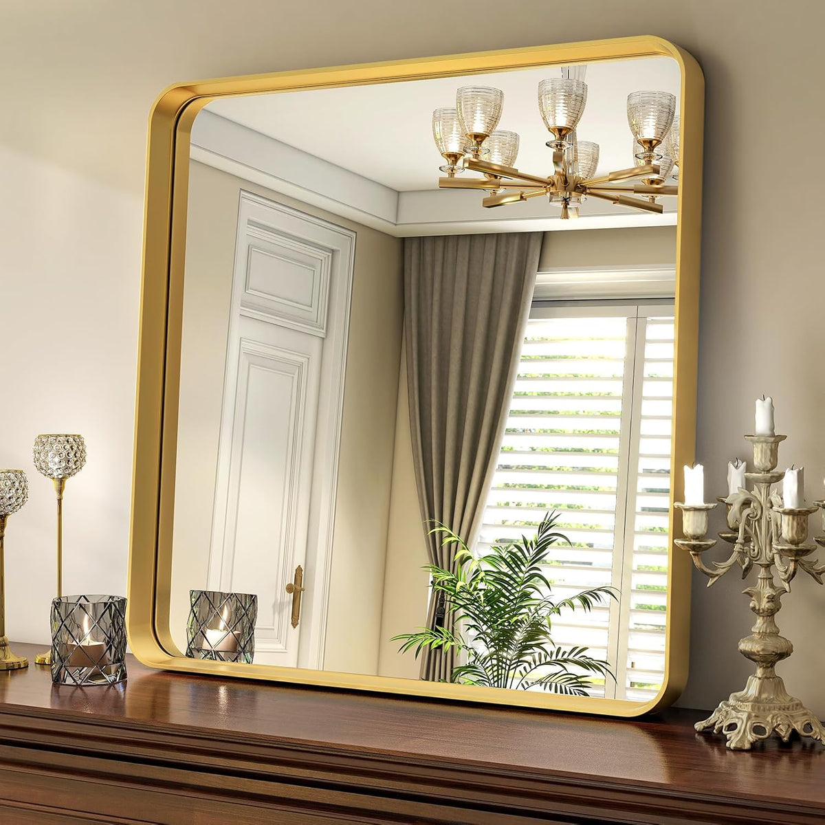 30"x 30" Gold Bathroom Mirror - Aluminum Framed Wall Mirror, Bathroom Wall Mounted Vanity Mirror, Modern Bathroom Mirror, Bedroom, Living Room Wall Mirror, Hang Horizontally or Vertically