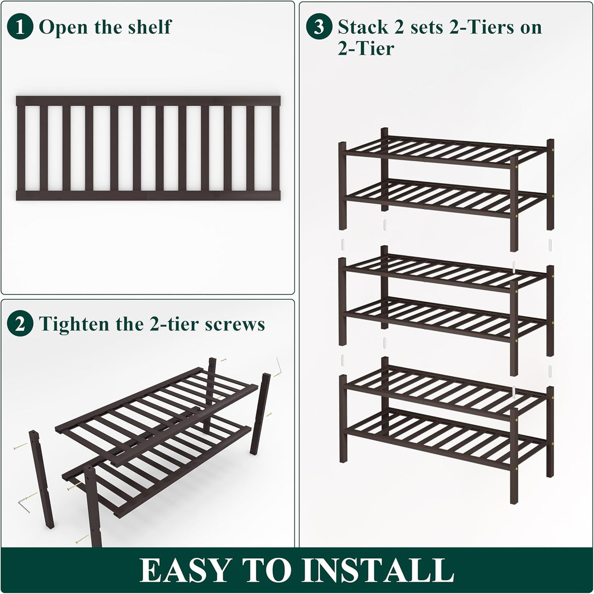 Smiry Shoe Rack, 6 Tier Thick Bamboo Shoe Organizer, Stackable Free Standing Wooden Shoe Storage Shelf for Closet, Entryway, Front Door Entrance, Brown