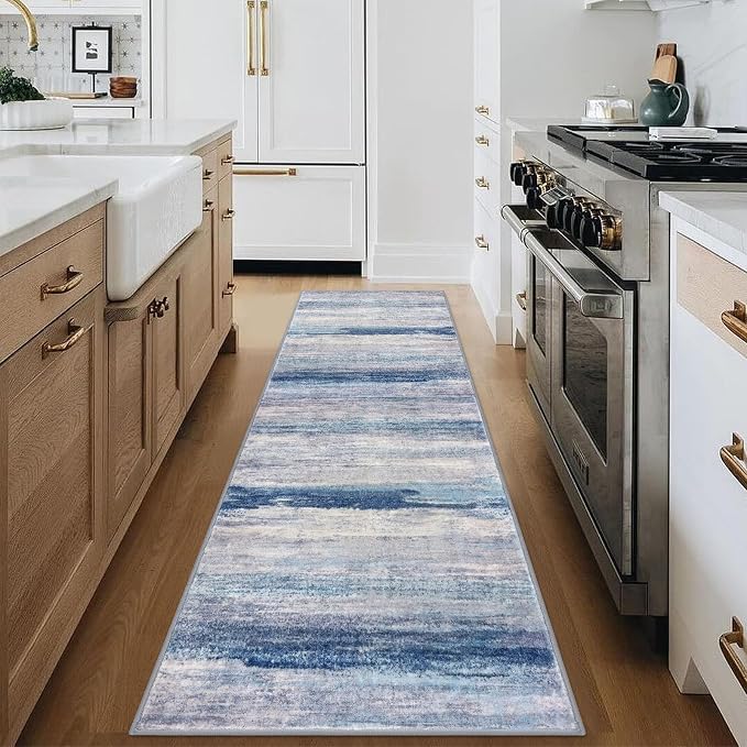 KOZYFLY Modern Abstract Hallway Runner Rug, 2.6x8 Washable Rug Runner Non-Slip