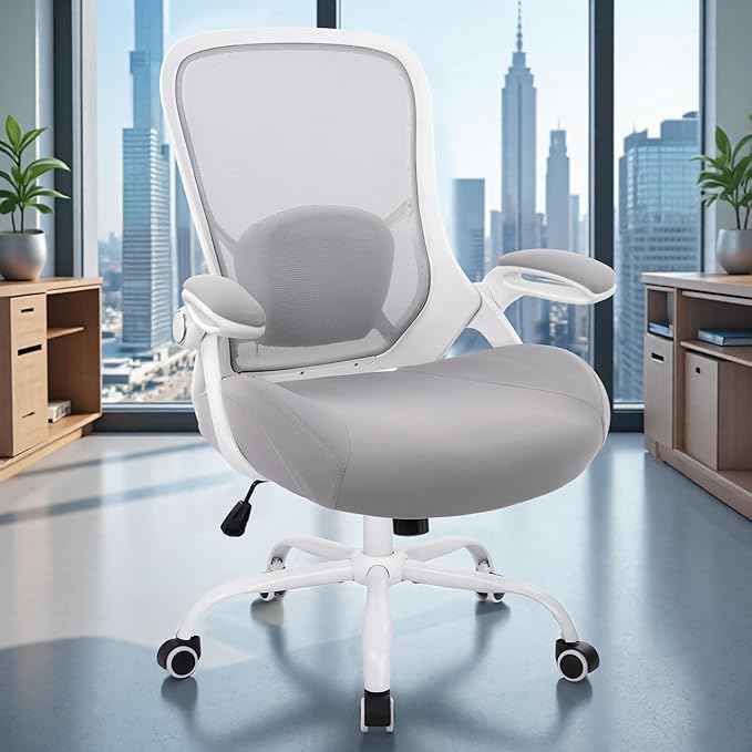 HYLONE 400lbs Heavy Duty Office Chair, 5" Thickened Seat Ergonomic Desk Chair with Adjustable Armrests, Home Office Computer Chairs for Long Hours Mesh Executive Chair(Grey)