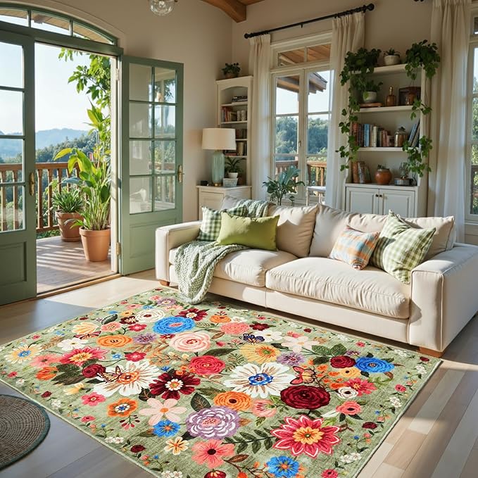 Green Living Room Rugs, Area Rugs 5x7 Rug