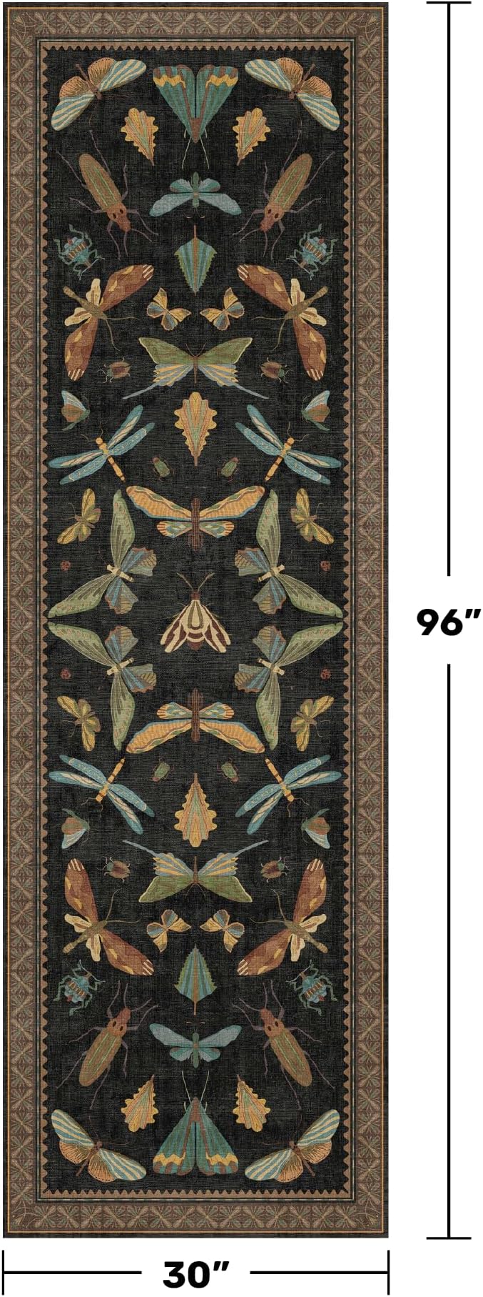 Black Insect 2'6"x8' Washable Non Slip Runner Rugs