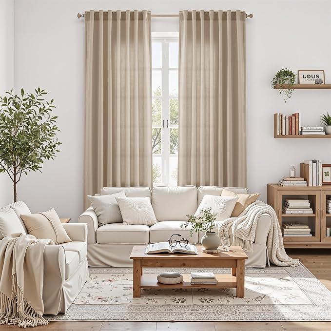 Sepia Beige Linen Curtains 112 Inches Long