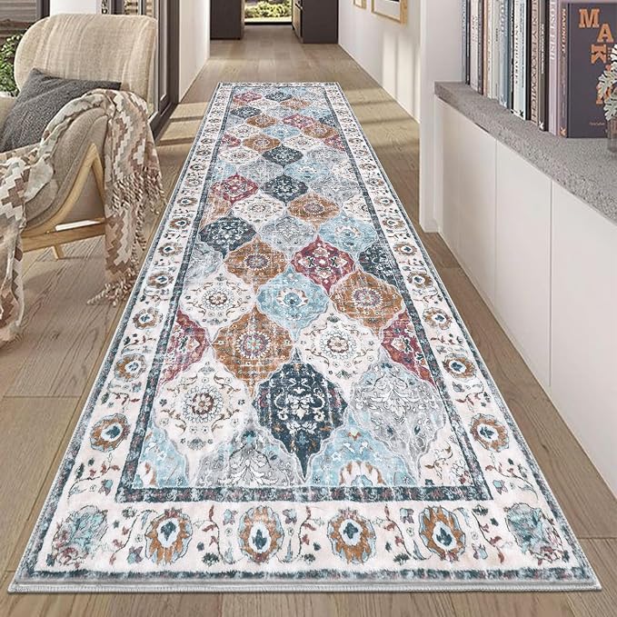 HEBE Hallway Runner Rug 2'8"x8' Washable Vintage Distressed Area Rugs Non Slip