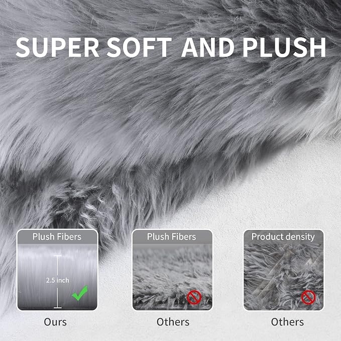 Tangsoo Round Faux Fur Rugs, Sheepskin Round Rug 3ft, 3x3 Fuzzy Plush Fur Rug