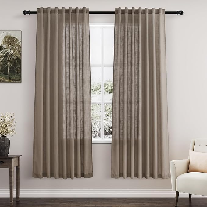 Nanspring Dark Taupe Semi Sheer Curtains 72 Inches Long 2 Panels Set