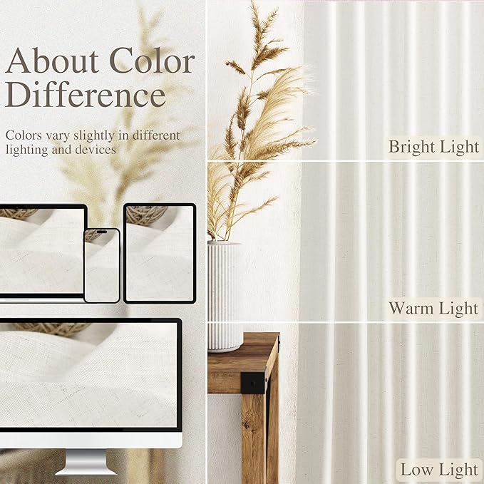 Extra Long Beige White Linen Curtains 120 Inch