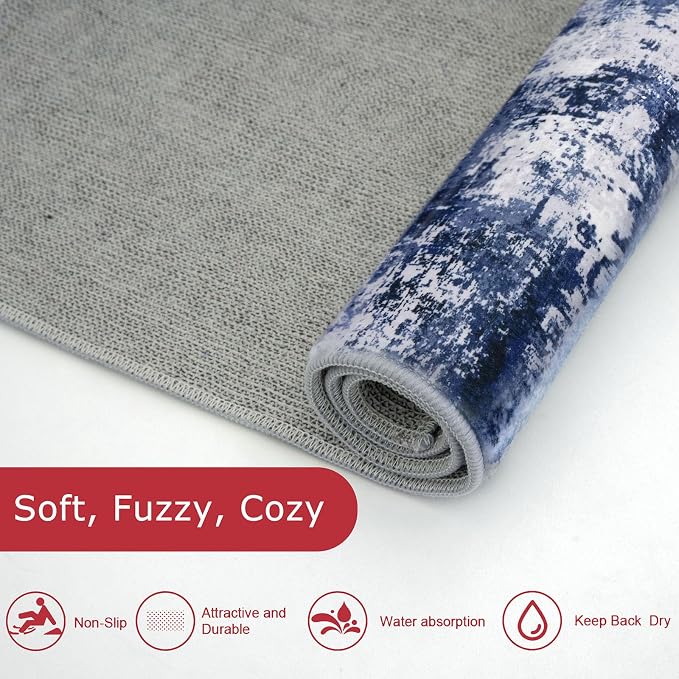 KOZYFLY Modern Abstract Runner Rug 2x6 Navy Blue Runners