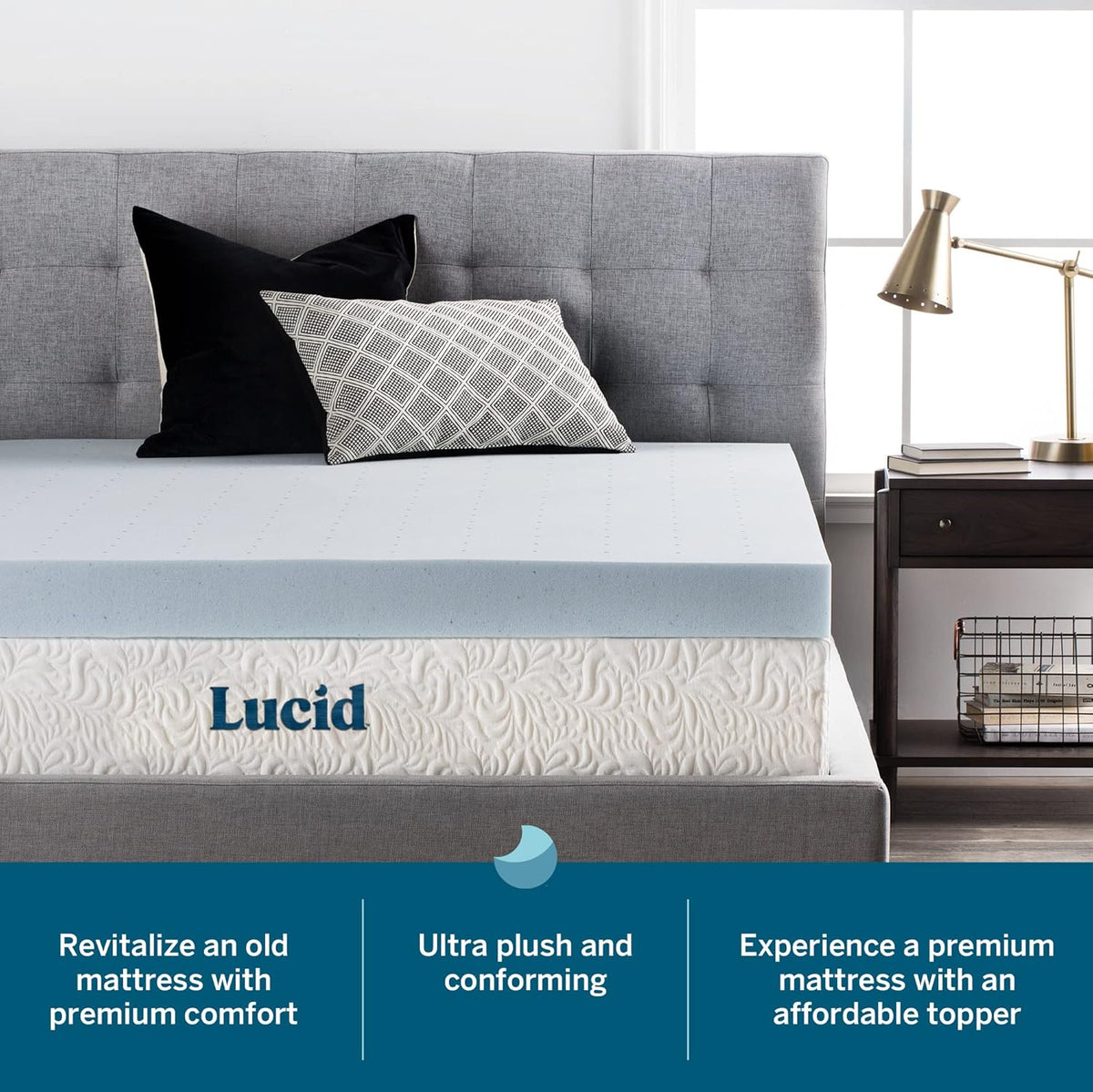 LUCID 4 Inch Gel Memory Foam Mattress Topper-Ventilated Design-Ultra Plush-Twin