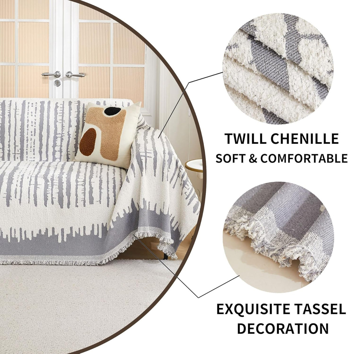 HAOMAIJIA Boho Sofa Covers Couch Covers for 3 Cushion Couch Sofa Pet Friendly Soft Thick Non Slip Couch Cover for Dogs Washable Sectional Couch Covers L Shape Furniture Protecto (XF-Grey, 71"x118")