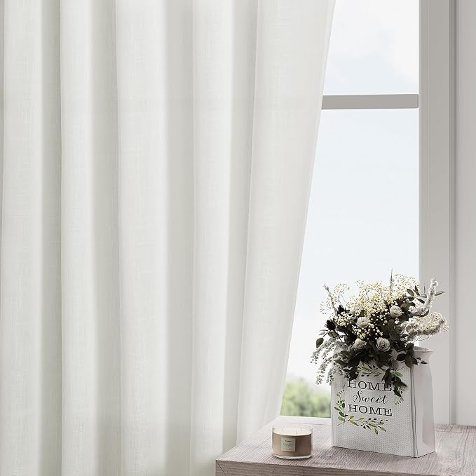 Nanspring Ivory Linen Curtains for Living Room 2 Panels Set Extra Long Back Tab