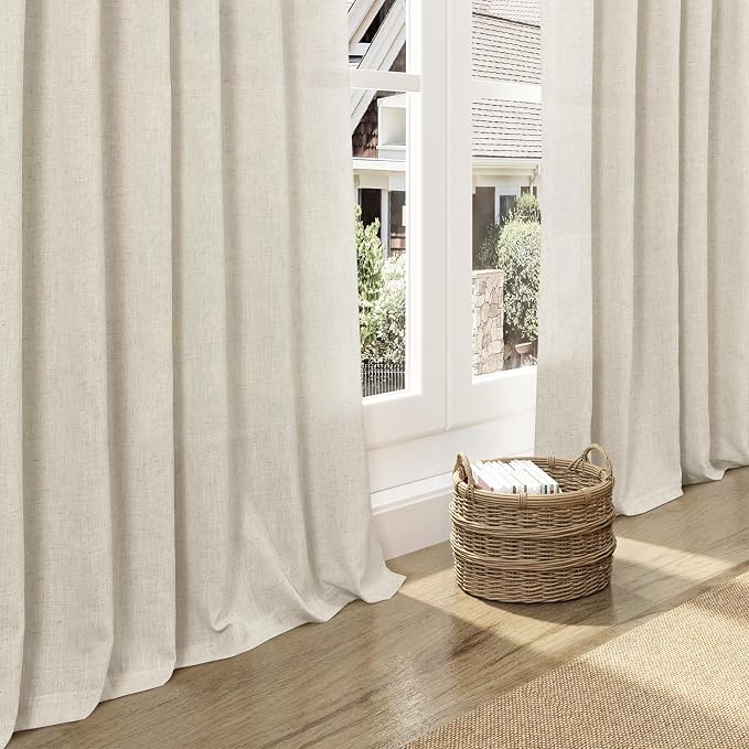 Nanspring Vanilla Linen Curtains 102 Inches Long