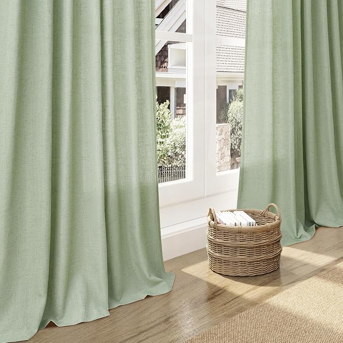 Extra Long Mist Sage Linen Curtains 120 Inch