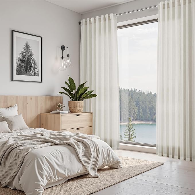 Nanspring Mousse White Linen Curtains 96 Inches Long