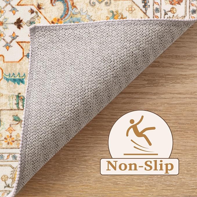 SERISSA Boho Area Rug 5x7 Light Yellow, Washable Large Rugs