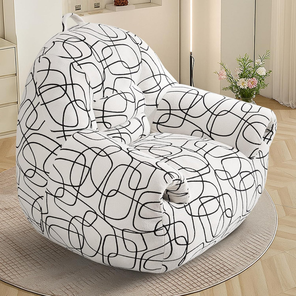 DAICO Bean Bag Chairs for Adults Bean Bag Sofa with Armrests Comfy Accent Chair White Single Lazy Floor Sofas with Foam for Living Room Reading Bedroom Gaming Office (Stripe Pattern)