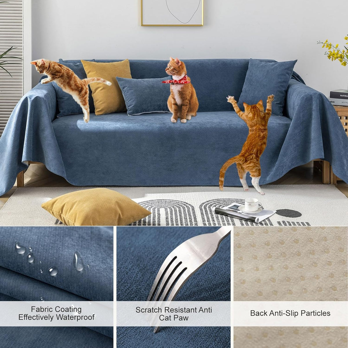 STACYPIK 100% Waterproof Sofa Covers for Dogs, Water Resistant Navy Blue Non-Slip Couch Covers, Pet Couch Protector for 2 Cushion Couch, Leakproof L Shaped Loveseat Slipcover for Sectional-71X118IN