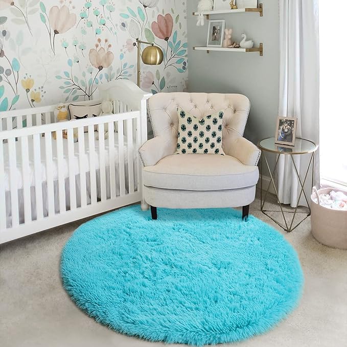 Amdrebio Blue Soft Round Rugs 4Ft