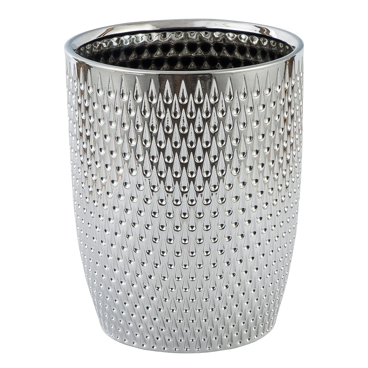 Modern Round Silver Small Trash Can Wastebasket, Garbage Container Bin for Bathrooms, Powder Rooms, Kitchens, Home Offices - Durable Ceramics - Round