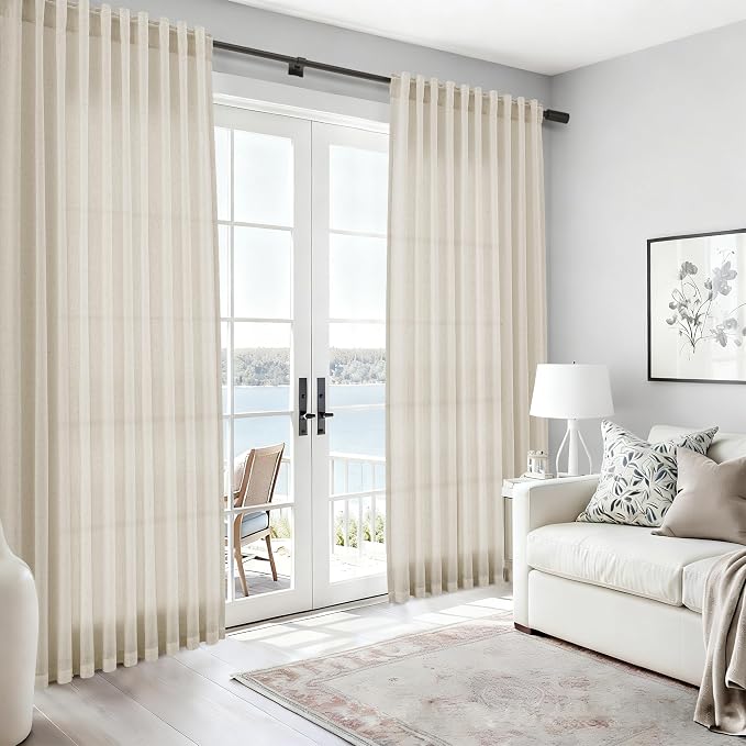 Nanspring Vanilla Linen Curtains 120 Inches Long