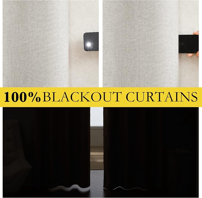 NICETOWN 100% Absolutely Blackout Linen Curtains