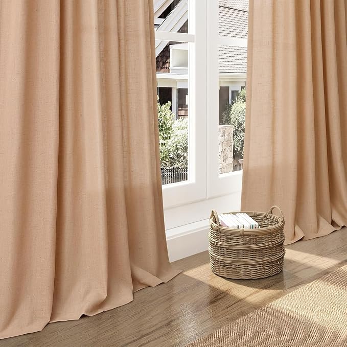 Nanspring Camel Linen Curtains for Living Room 92 Inches Long Back Tab and Rod
