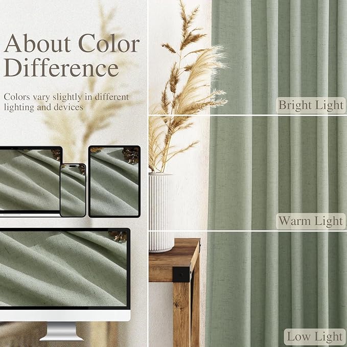 Desert Sage Linen Curtains for Living Room 100 Inches Long Light Filtering Semi