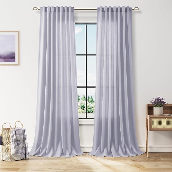 Nanspring Lavender Purple Linen Curtains 90 Inches Long