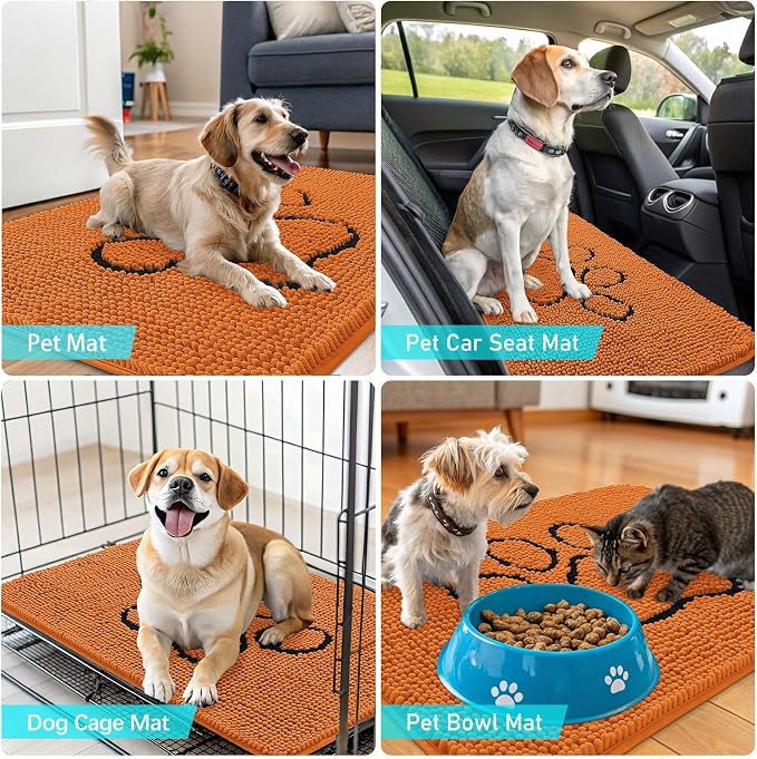 OLANLY Dog Door Mat for Muddy Paws 36x24, Paw Print Design, Absorbs Moisture