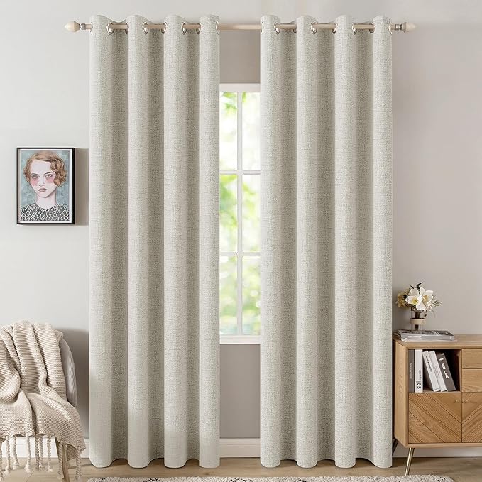MIULEE Linen Texture Curtains for Bedroom Light Cream 100% Blackout Thermal