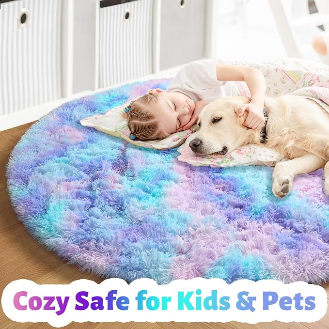 Amdrebio Purple Rainbow Round Rug 5Ft