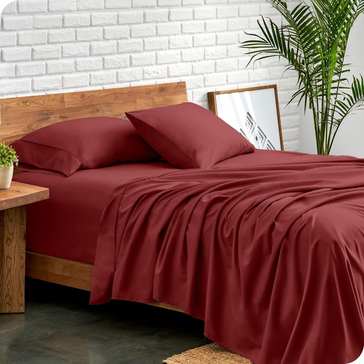 Bare Home Split Head Flex King Sheet Set - 1800 Ultra-Soft Microfiber Bed Sheets - Double Brushed - Deep Pockets - Easy Fit - 4 Piece Set - FlexTop Bedding Sheets (Split Head Flex King, Rosewood)