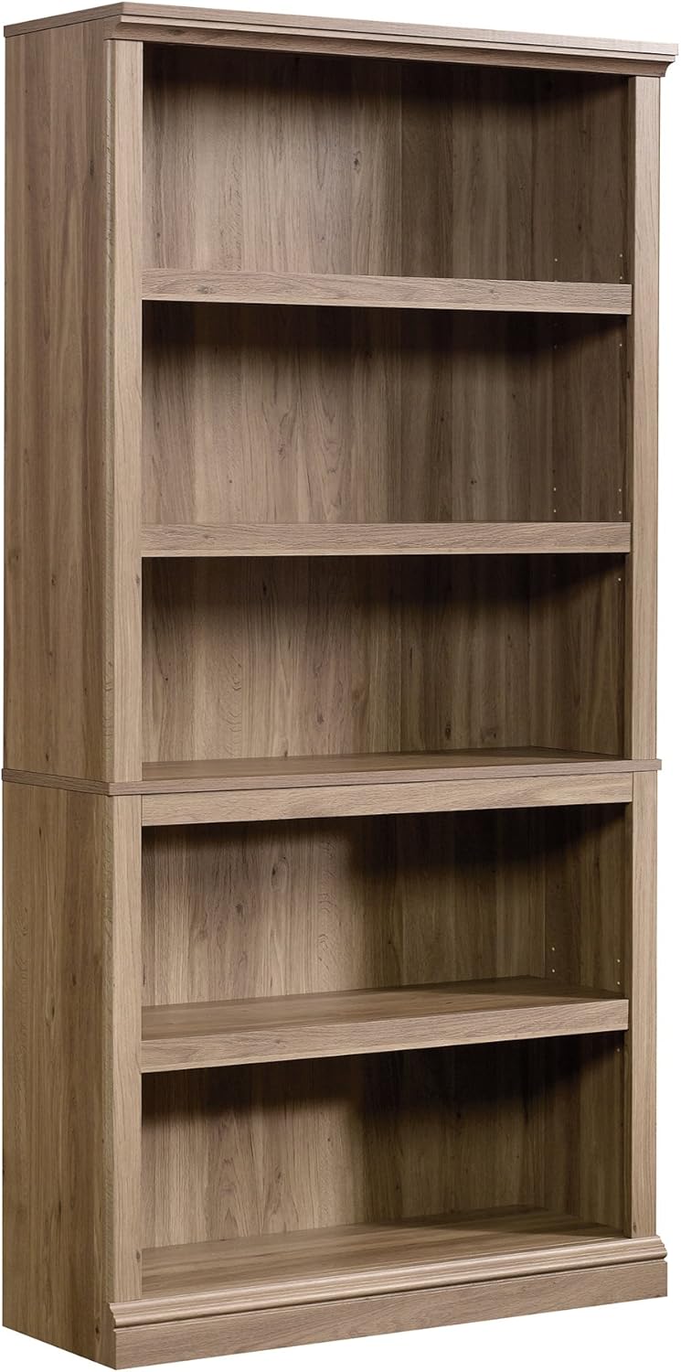 Sauder 5 Tier Book Shelf Wooden Bookcase Multipurpose Bookshelf for Home Office, Living Room, in Salt Oak finish