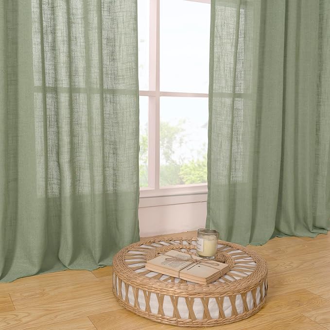 LAMIT 95 Inches Long Sage Green Linen Curtains