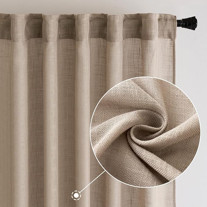 MIULEE Taupe Linen Curtains 72 Inch Length