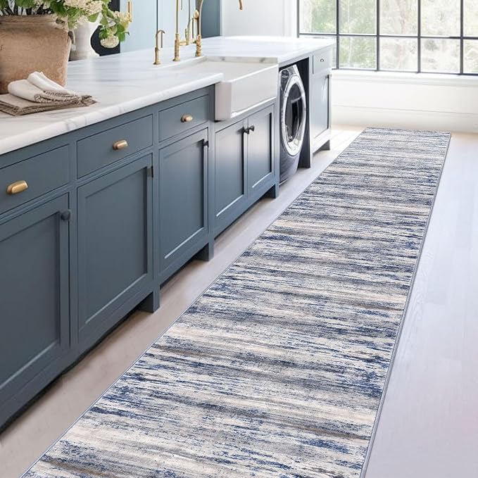 KOZYFLY Modern Abstract Washable Long Rug Runner 2.6x18 Hallway Rug Runner