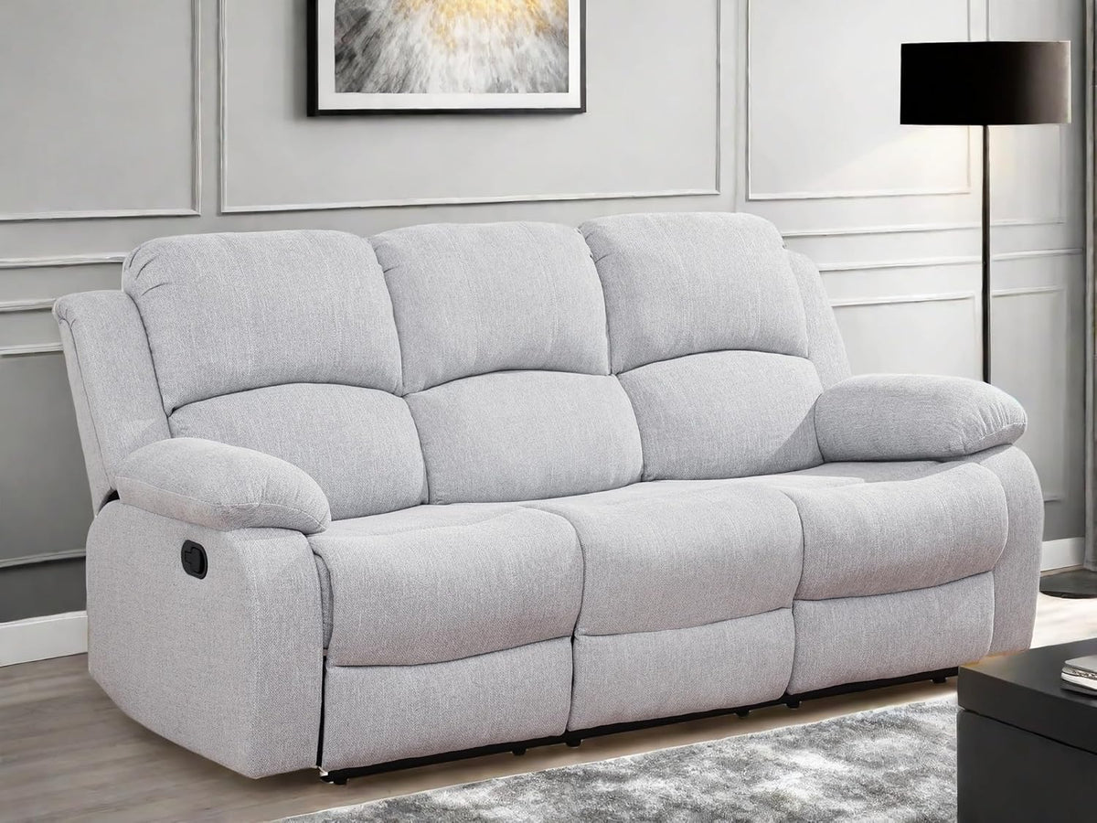 Recliner Sofa Couch, 3-Seater Home Theater Seating Reclining Sofa, Power Reclining Couch with Cup Holders & Drop Down Table for Living Room Furniture Sets, Grey White