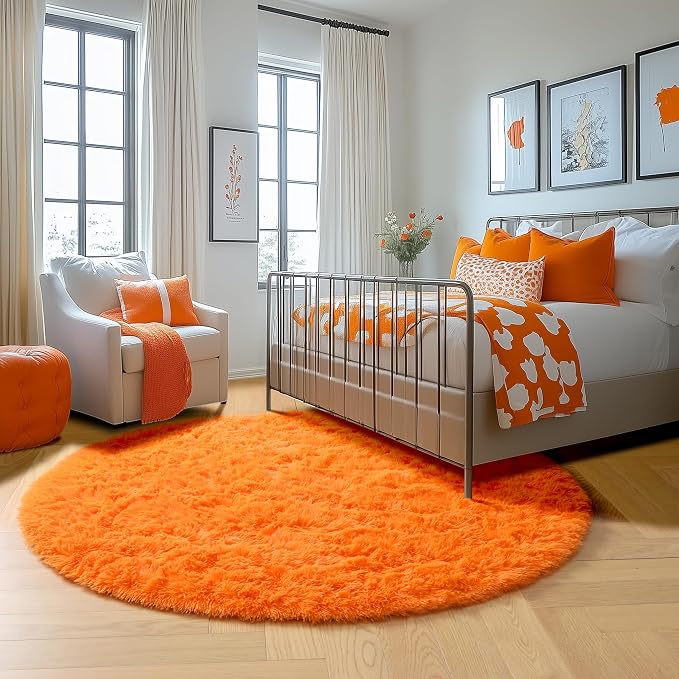 Amdrebio Orange Round Circle Rug 5Ft