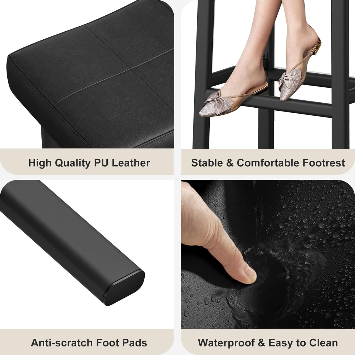 GarveeHome Counter Height Bar Stools Set of 4, 24 Inch Barstools for Kitchen Island Counter, Upholstered Padded Saddle Chairs with Curved Cushion, Easy Assembly, Black