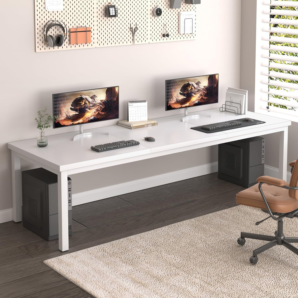 78.7 Inch Large Computer Desk, Long Gaming Table, Modern Two Person Desk Large Executive Office Desk, Double Table at Home, Perfect for Work, Gaming, Studying, and Writing, Etc., White