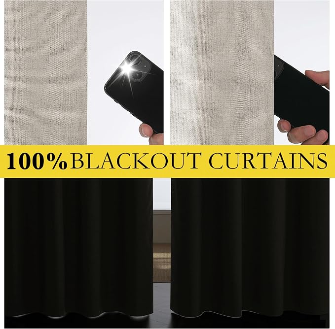 NICETOWN Brich Vintage Open Linen Weave Flax Thermal Curtains, 100% Blackout
