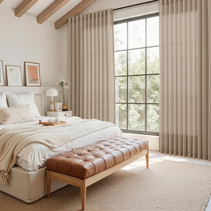 Sepia Beige Linen Curtains 112 Inches Long
