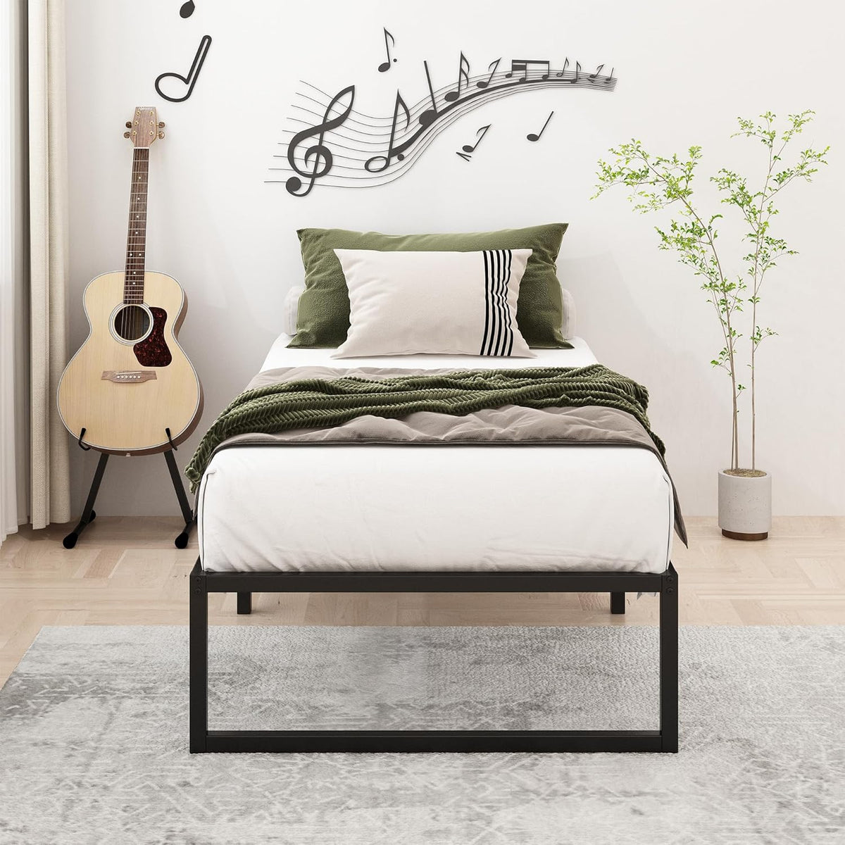14 Inch Twin XL Bed Frames Heavy Duty Sturdy Metal Platform Bed Frame No Box Spring Needed, Noise Free, Easy Assembly, Black