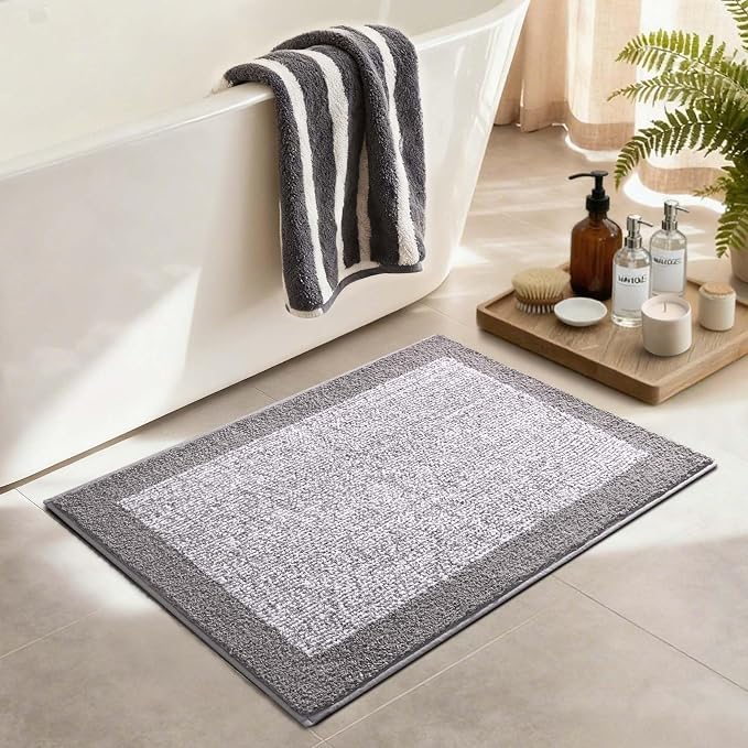 Bathroom Rugs 30x20 Non Slip Washable, Light Grey Bath Mat