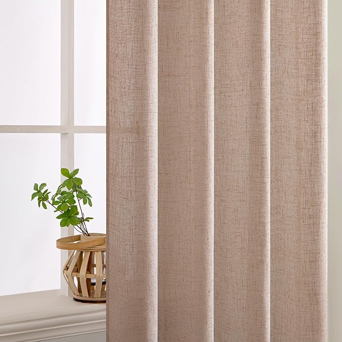 MIULEE Natural Beige Linen Curtains 96 Inches Long 2 Panels
