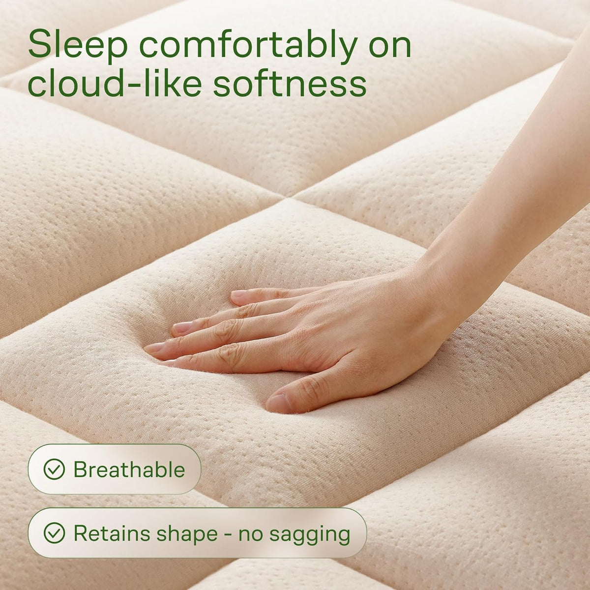 Ultra Soft Queen Size Mattress Topper - Viscose Made from Bamboo Pillow Top Mattress Pad for Back Pain Relief - Naturally Cooling for Hot Sleepers, Beige