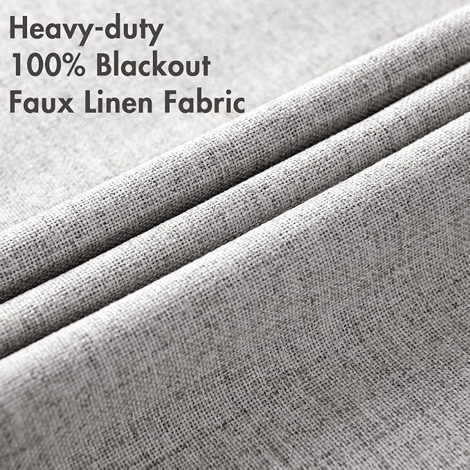 MIULEE Linen Texture Curtains for Bedroom Solid 100% Blackout Thermal Insulated