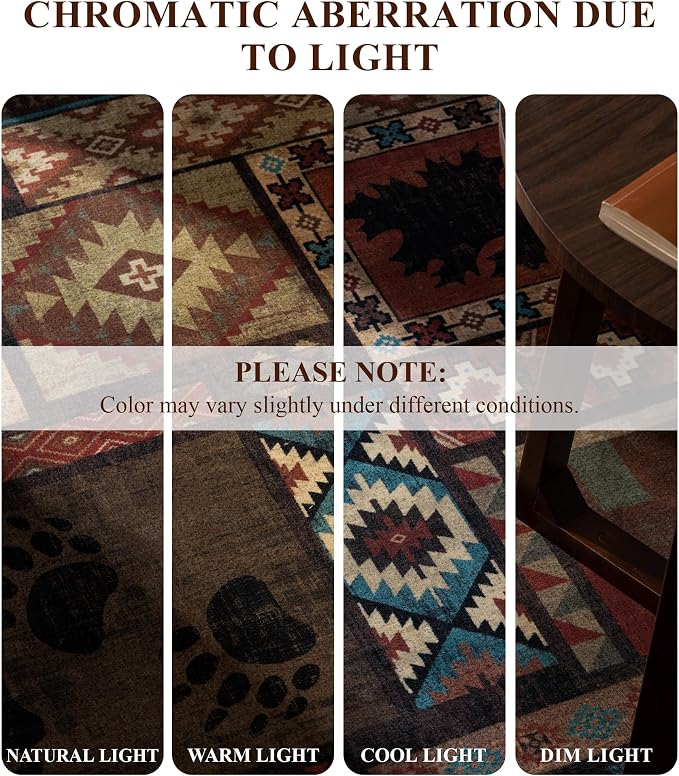 YIHOUSE Rustic Cabin Area Rug 6x9, Machine Washable Lodge Bear Rug, Non-Slip